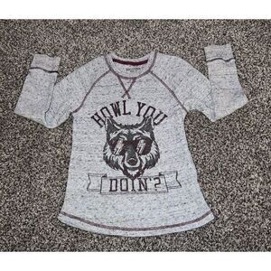 Arizona Jeans Boys Gray‎ "Howl you doin?" Long Sleeve shirt size 6/7